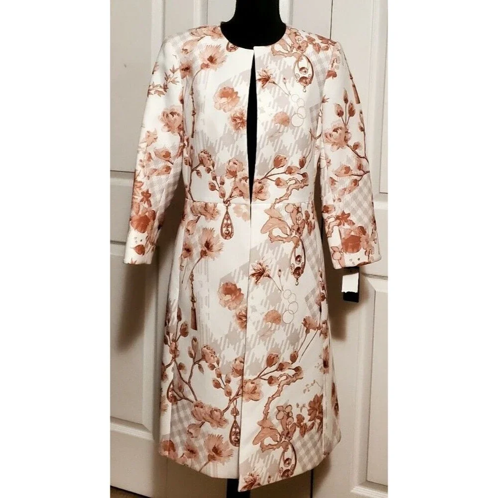 NWT JM Studio by John Meyer Womens Ivory Floral Blazer Coat Jacket Sz 8